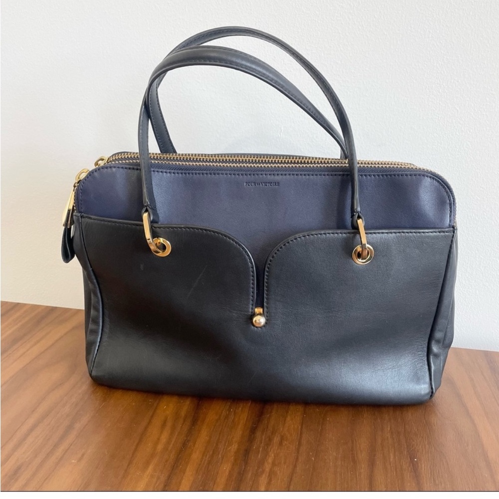 Pour la Victoire Currie Satchel Handbag black navy blue leather shoulder bag